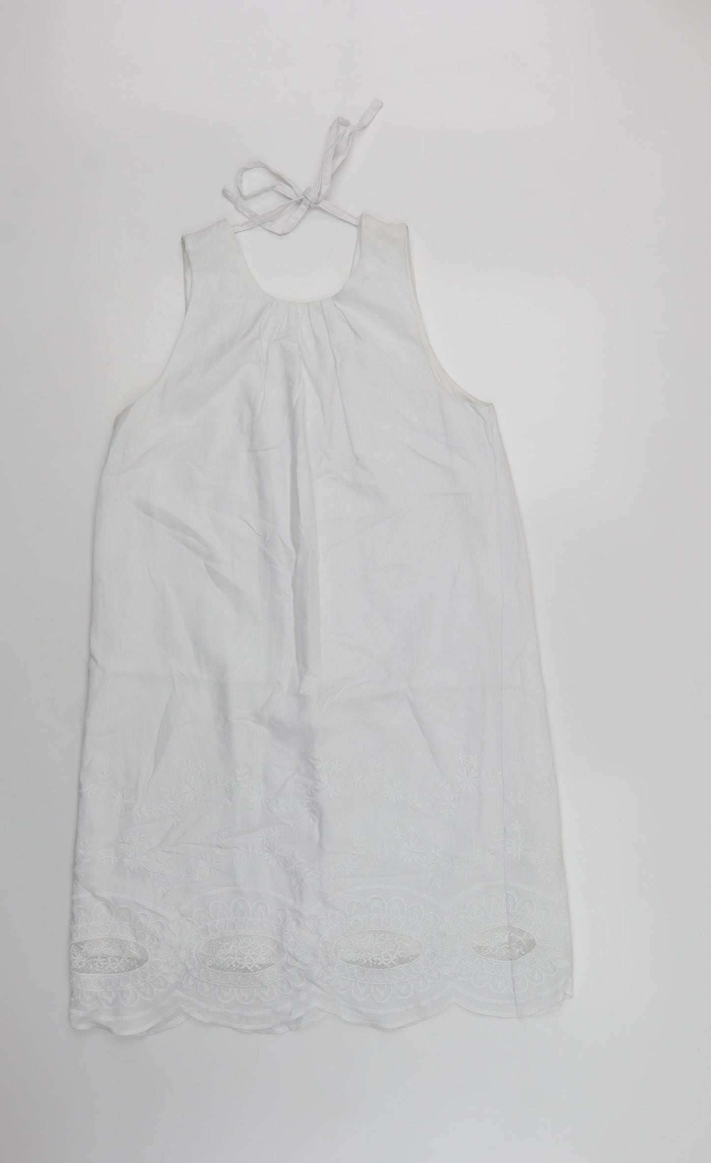 NEXT Womens White  Linen A-Line  Size 12  Round Neck Tie