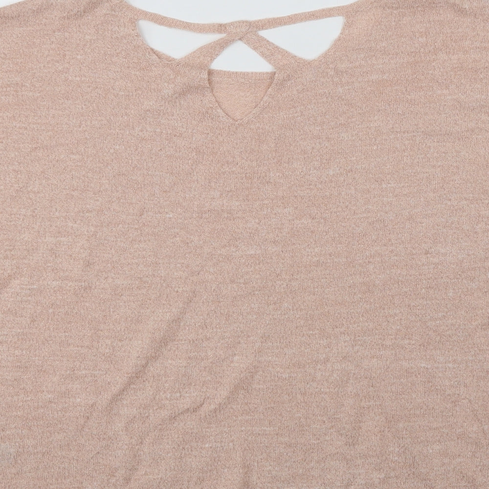 Marks Womens Pink  Acrylic Basic Blouse Size 14 Crew Neck