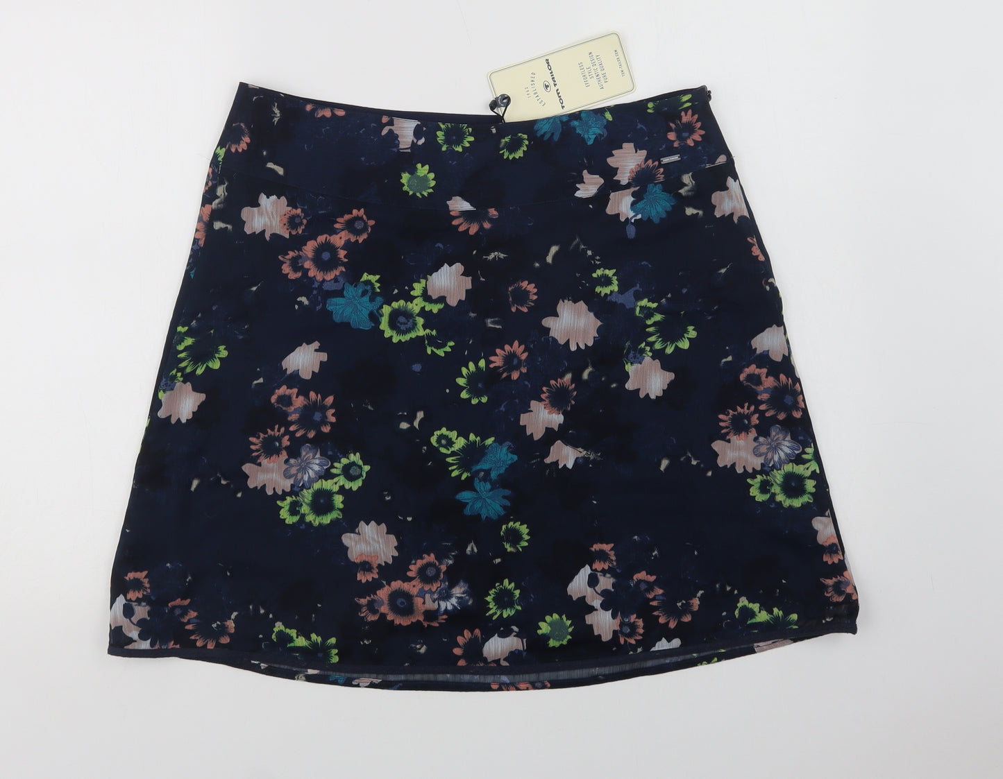 TOM TAILOR Womens Blue Floral Polyester A-Line Skirt Size 14   Zip