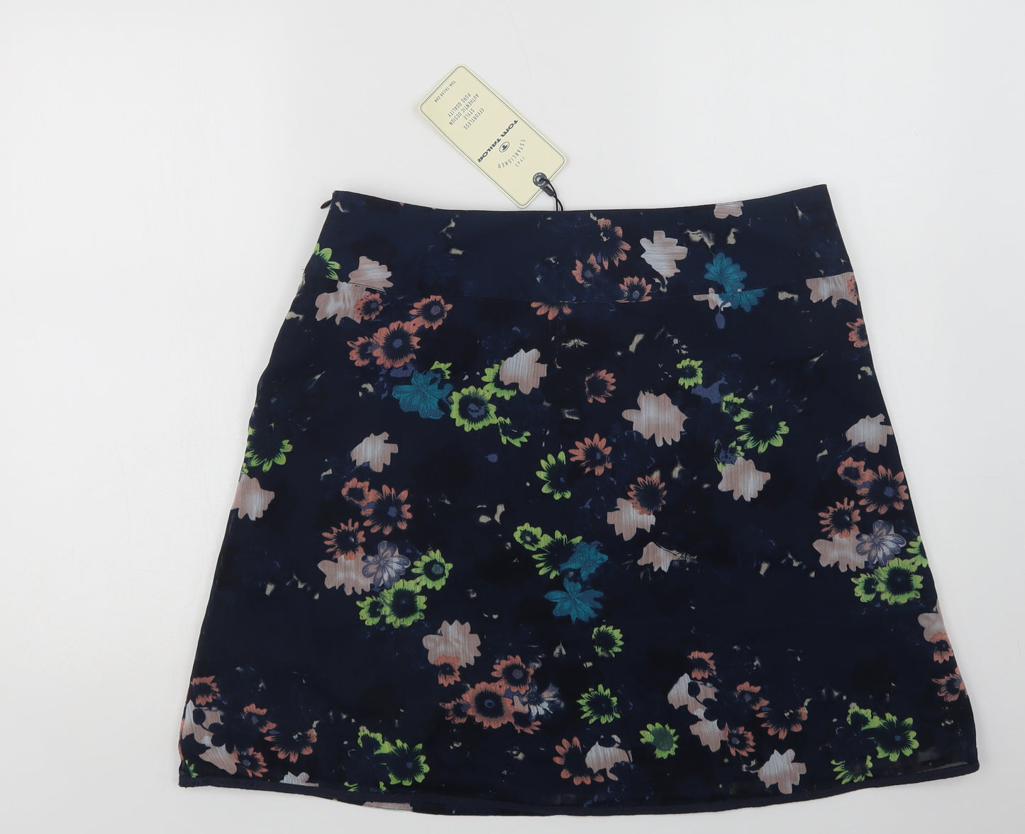 TOM TAILOR Womens Blue Floral Polyester A-Line Skirt Size 14   Zip
