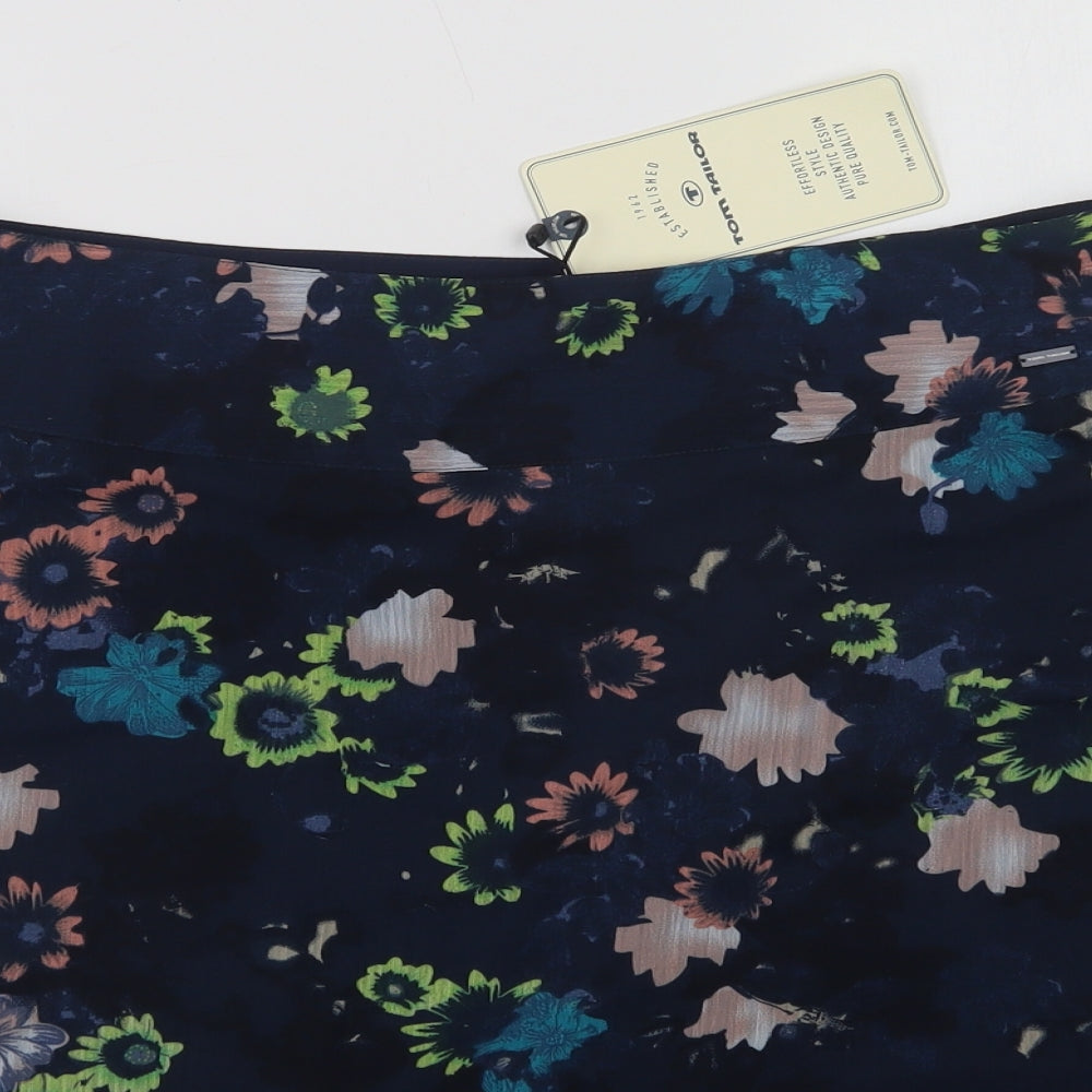 TOM TAILOR Womens Blue Floral Polyester A-Line Skirt Size 14   Zip