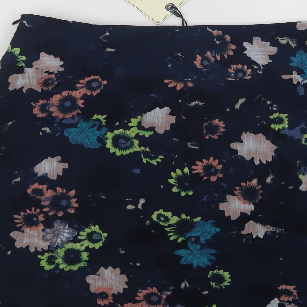 TOM TAILOR Womens Blue Floral Polyester A-Line Skirt Size 14   Zip