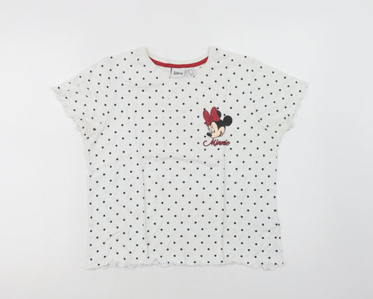 Primark Womens White Polka Dot Cotton Top Pyjama Top Size 10   - Minnie Mouse