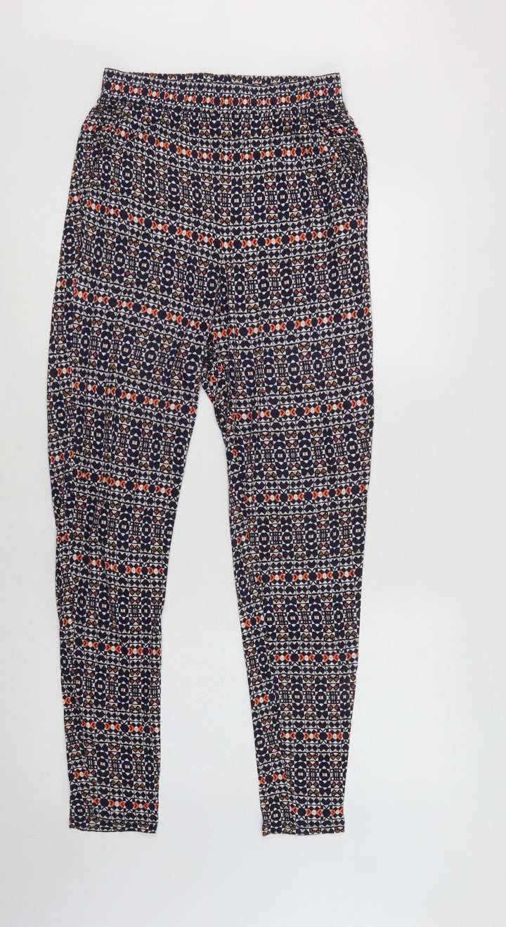 H&M Womens Blue Geometric Viscose Windbreaker Trousers Size S L30 in Regular