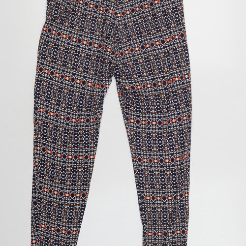 H&M Womens Blue Geometric Viscose Windbreaker Trousers Size S L30 in Regular