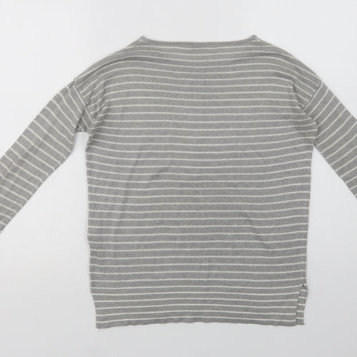 Pull & Bear Womens Grey Crew Neck Striped Acrylic Pullover Jumper Size S