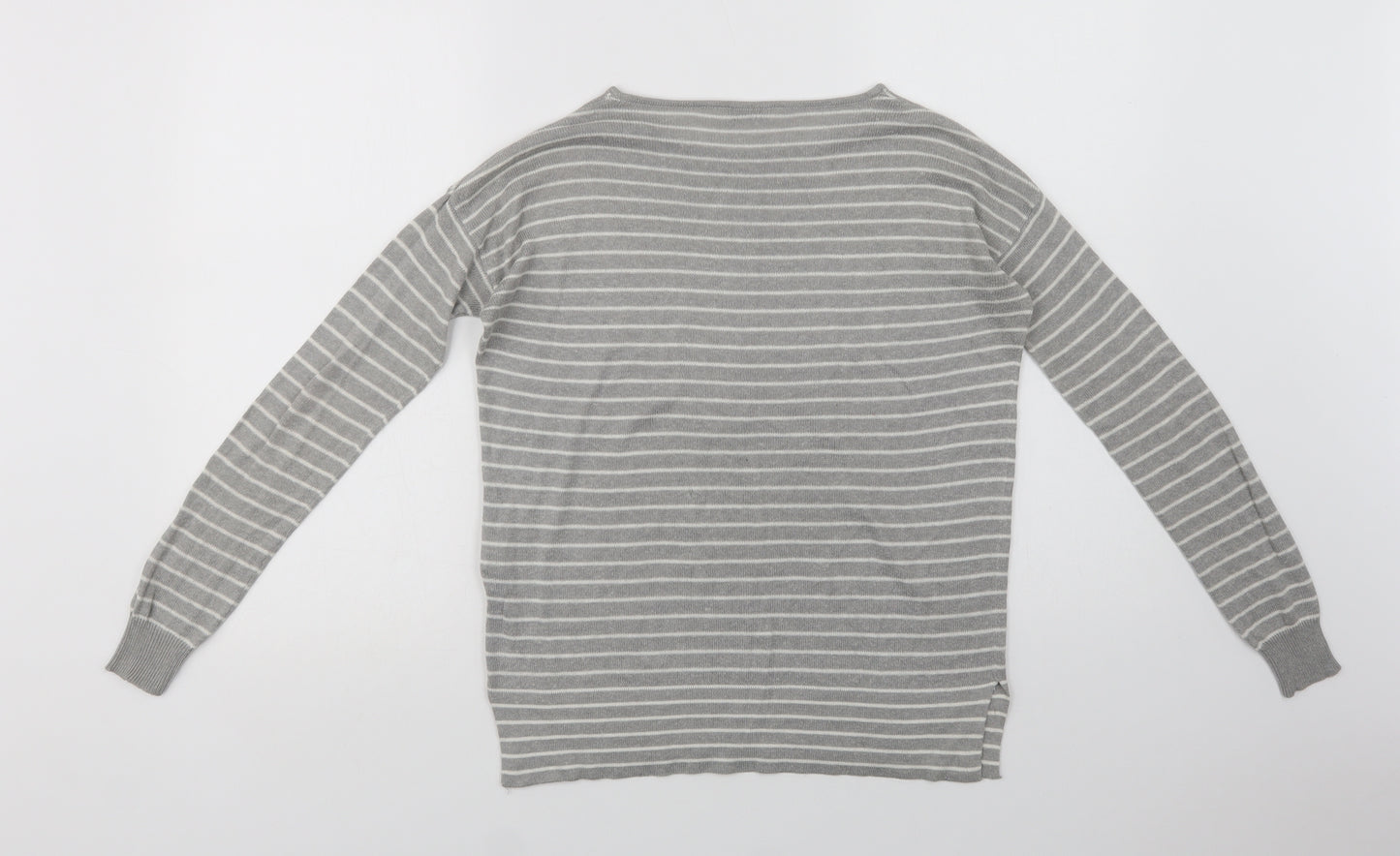 Pull & Bear Womens Grey Crew Neck Striped Acrylic Pullover Jumper Size S