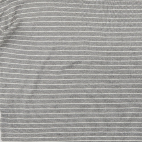 Pull & Bear Womens Grey Crew Neck Striped Acrylic Pullover Jumper Size S