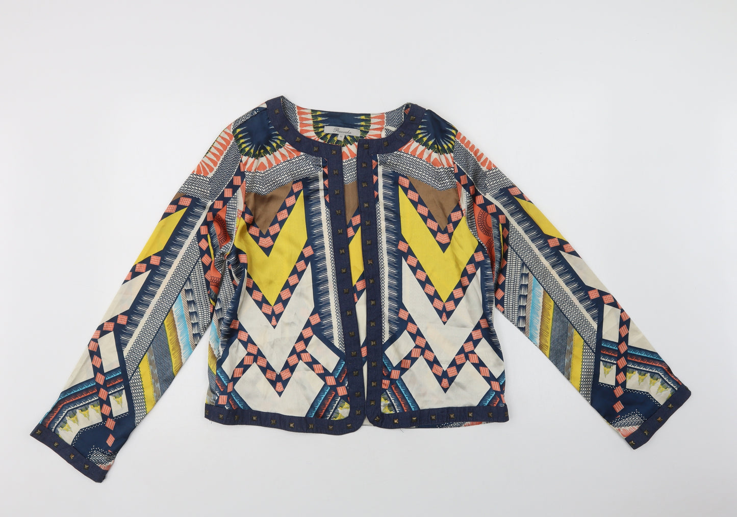 Peacocks Womens Multicoloured Geometric Polyester Kimono Blouse Size 12 Round Neck