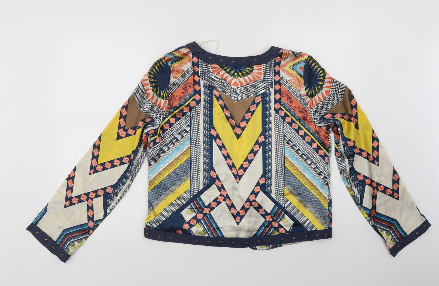 Peacocks Womens Multicoloured Geometric Polyester Kimono Blouse Size 12 Round Neck