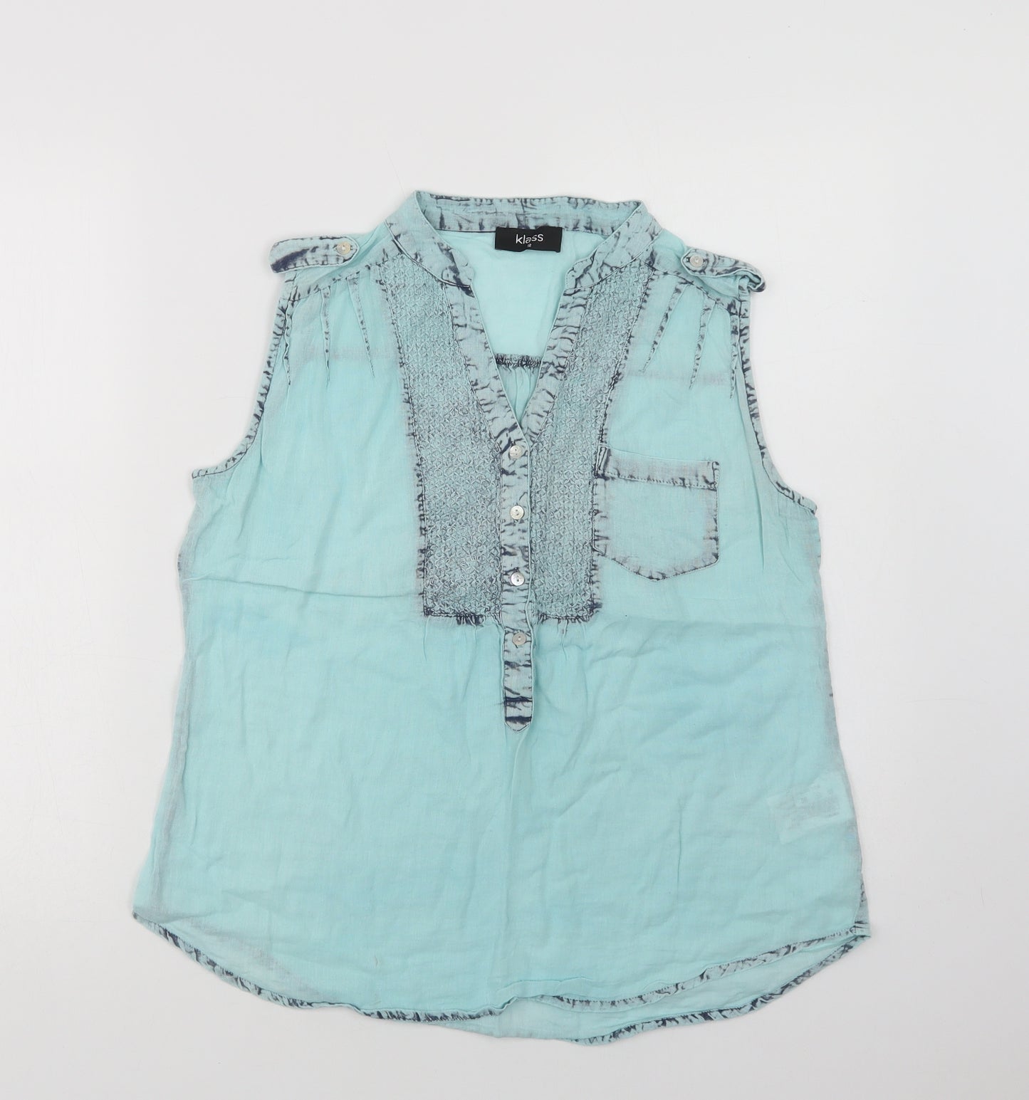 Klass Womens Blue  Cotton Basic Blouse Size 12 V-Neck