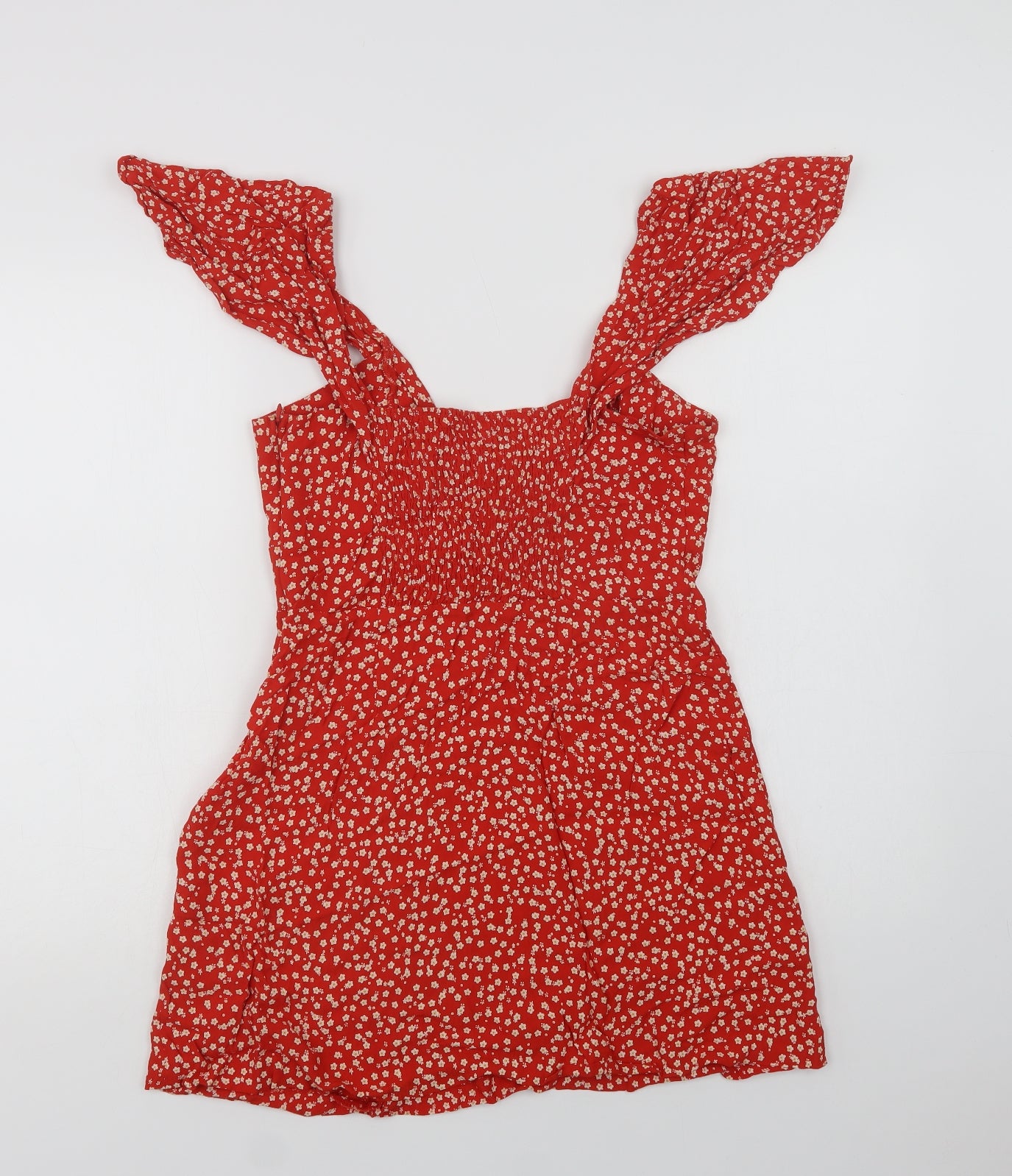 Zara Womens Red Floral Viscose Mini  Size L  V-Neck Zip
