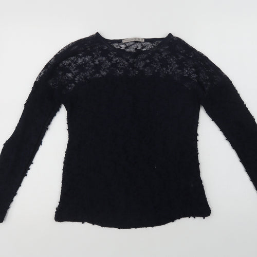 Primark Womens Blue  Cotton Basic Blouse Size 8 Crew Neck - Lace Detail