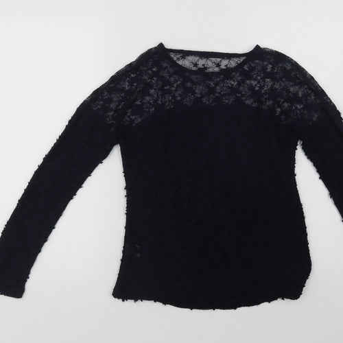 Primark Womens Blue  Cotton Basic Blouse Size 8 Crew Neck - Lace Detail