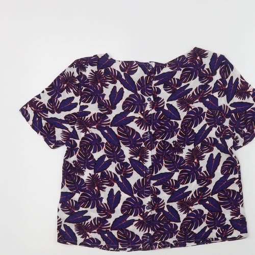 H&M Womens Purple Floral Viscose Basic Blouse Size 8 Crew Neck