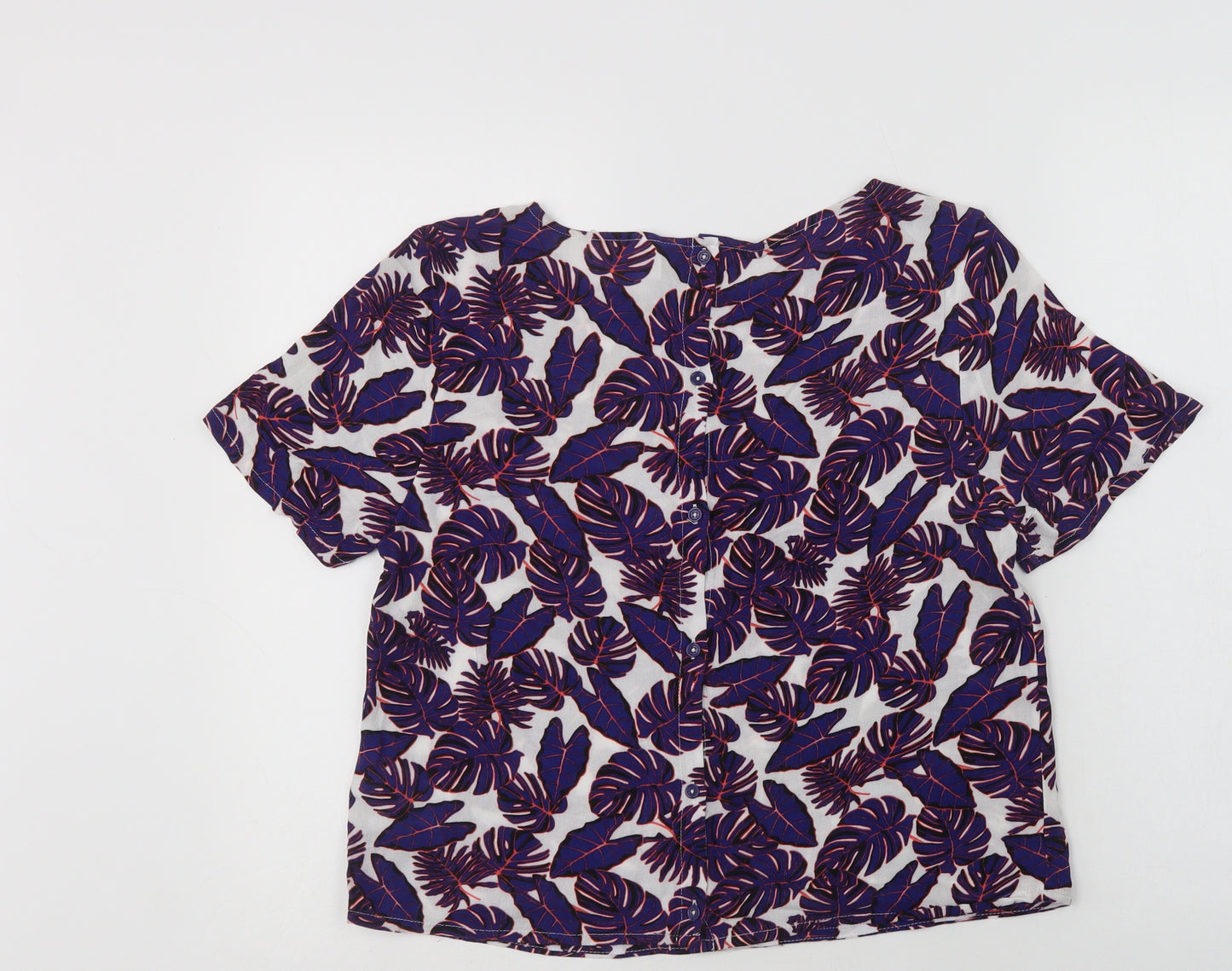 H&M Womens Purple Floral Viscose Basic Blouse Size 8 Crew Neck