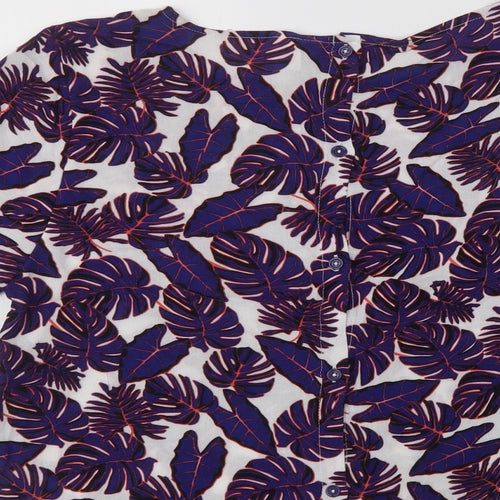 H&M Womens Purple Floral Viscose Basic Blouse Size 8 Crew Neck