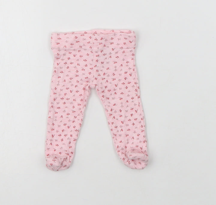 F&F Baby Pink Floral Cotton Jogger Trousers Size 0-3 Months   - Tiny Baby