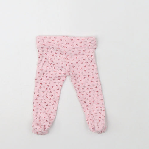 F&F Baby Pink Floral Cotton Jogger Trousers Size 0-3 Months   - Tiny Baby