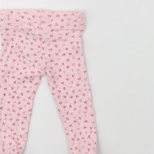 F&F Baby Pink Floral Cotton Jogger Trousers Size 0-3 Months   - Tiny Baby