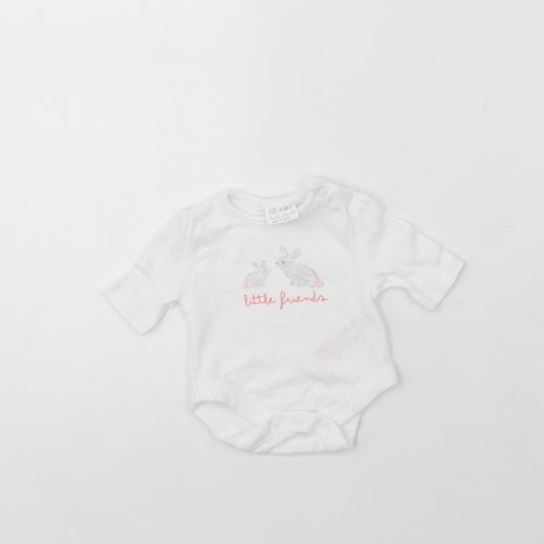 F&F Baby White  Cotton Romper One-Piece Size 0-3 Months  Snap - Tiny Baby