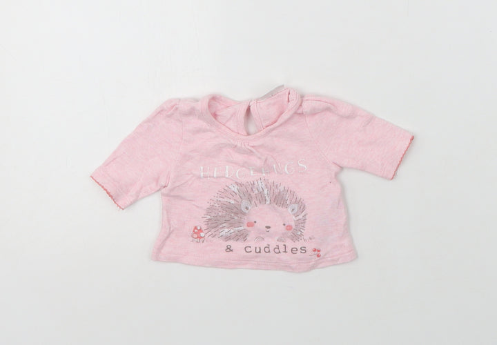F&F Baby Pink Cotton Basic Blouse Size 0-3 Months Crew Neck Button - Tiny Baby