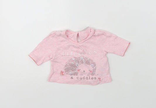 Front view of F&F Baby Pink Cotton Basic Blouse, size 0-3, Months Crew Neck Button - Tiny Baby