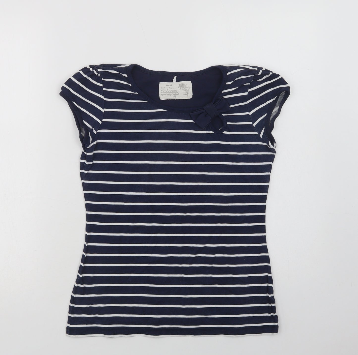 NEXT Womens Blue Striped Cotton Basic T-Shirt Size 12 Crew Neck