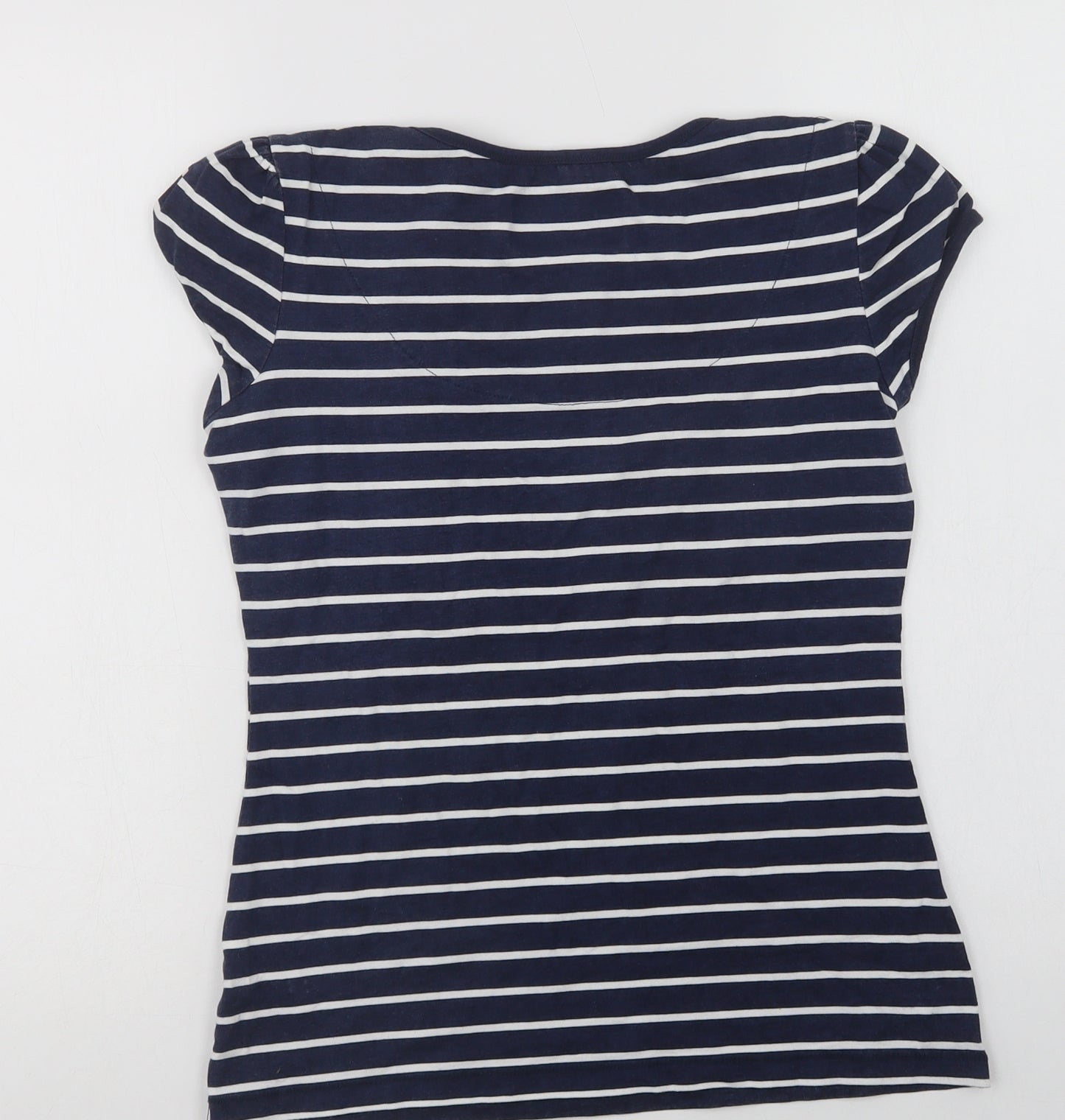 NEXT Womens Blue Striped Cotton Basic T-Shirt Size 12 Crew Neck