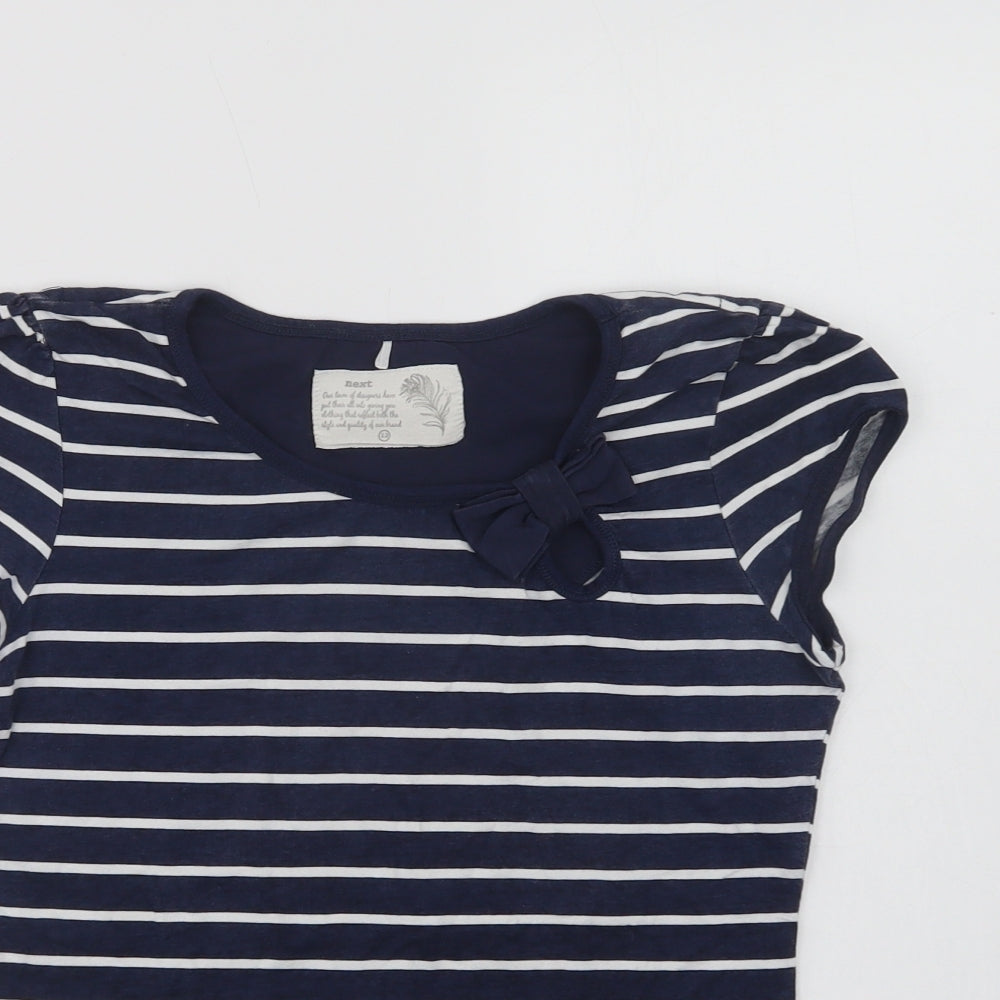 NEXT Womens Blue Striped Cotton Basic T-Shirt Size 12 Crew Neck