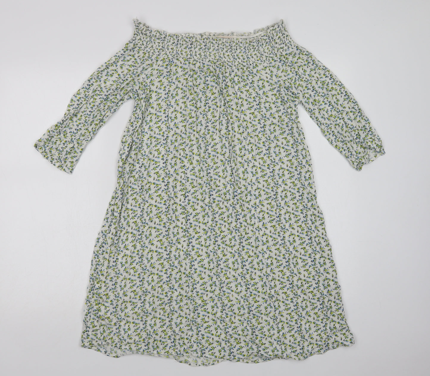 F&F Womens Green Floral Viscose A-Line  Size 12  Off the Shoulder