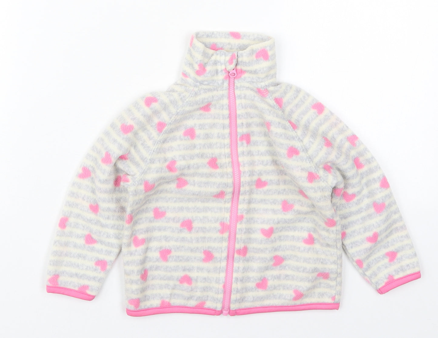 Primark Girls Grey Striped  Jacket  Size 18-24 Months   Zip - Pink Hearts