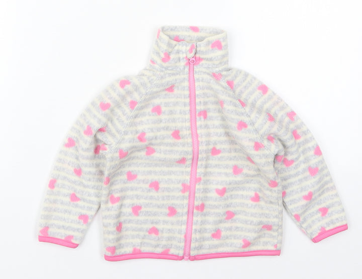 Primark Girls Grey Striped Jacket Size 18-24 Months Zip - Pink Hearts