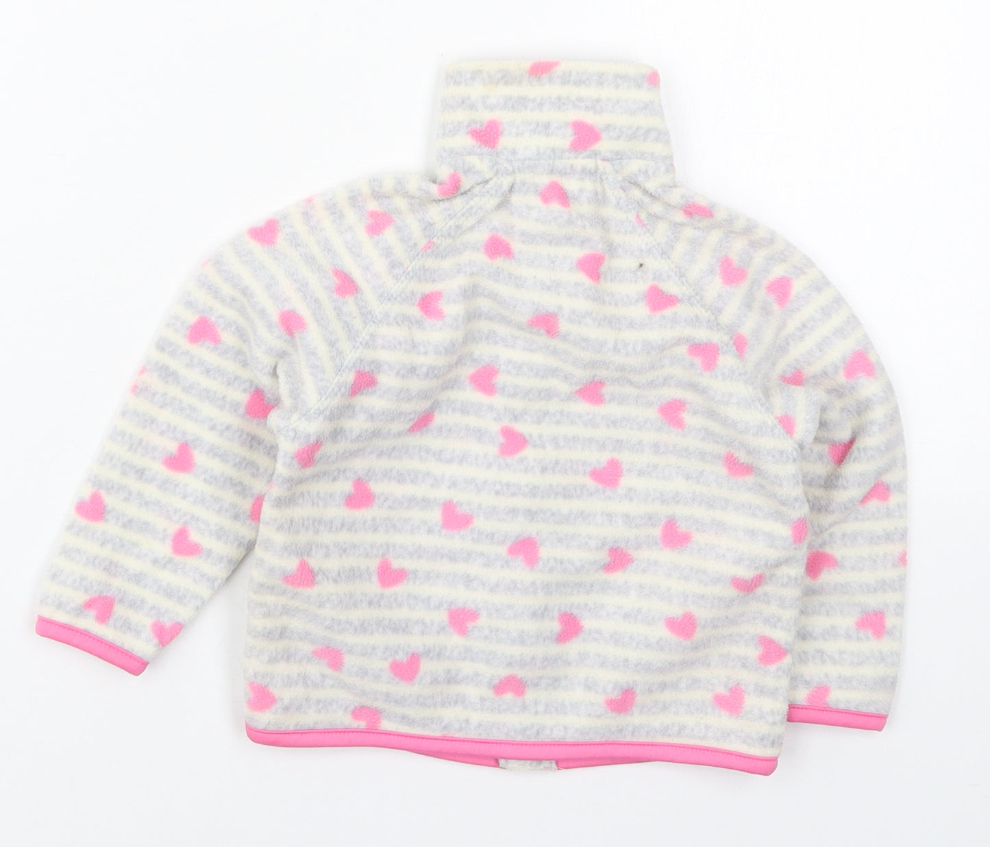 Primark Girls Grey Striped  Jacket  Size 18-24 Months   Zip - Pink Hearts