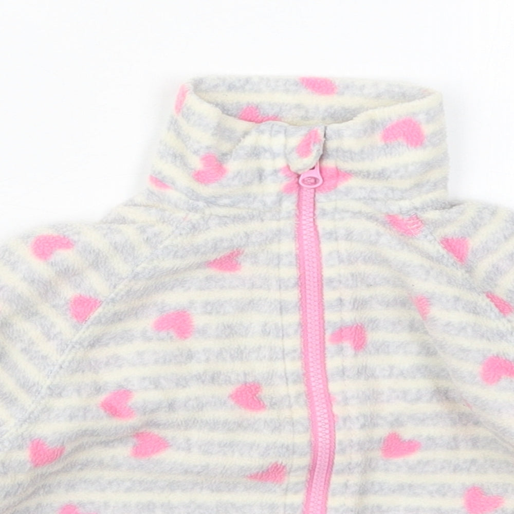 Primark Girls Grey Striped  Jacket  Size 18-24 Months   Zip - Pink Hearts