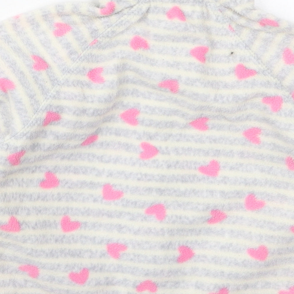 Primark Girls Grey Striped  Jacket  Size 18-24 Months   Zip - Pink Hearts