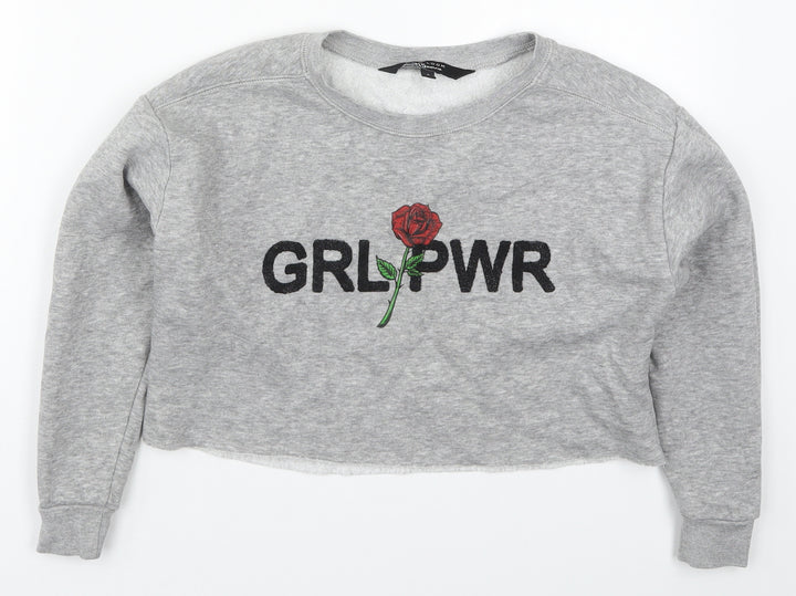 New Look Girls Grey Cotton Pullover Sweatshirt Size 9 Years Pullover - Girl Power