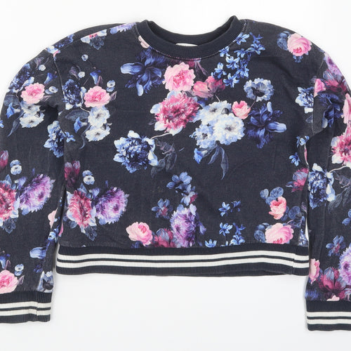 H&M Girls Blue Floral Cotton Pullover Sweatshirt Size 9-10 Years  Pullover