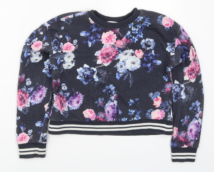 H&M Girls Blue Floral Cotton Pullover Sweatshirt Size 9-10 Years Pullover