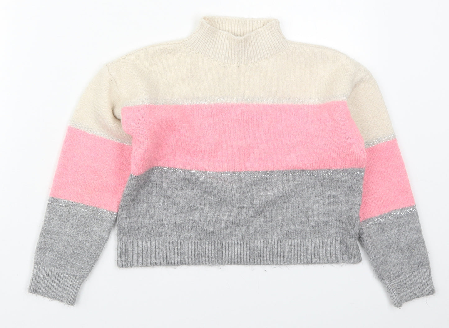 Matalan Girls Pink Mock Neck Striped Acrylic Pullover Jumper Size 11 Years  Pullover