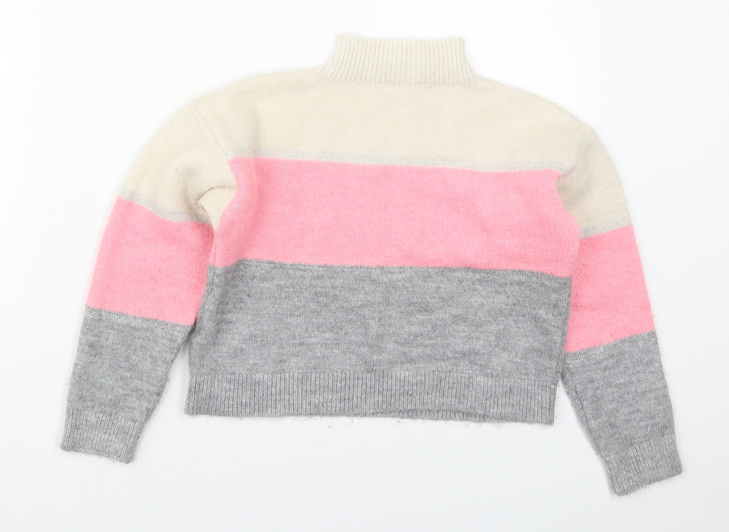 Matalan Girls Pink Mock Neck Striped Acrylic Pullover Jumper Size 11 Years  Pullover