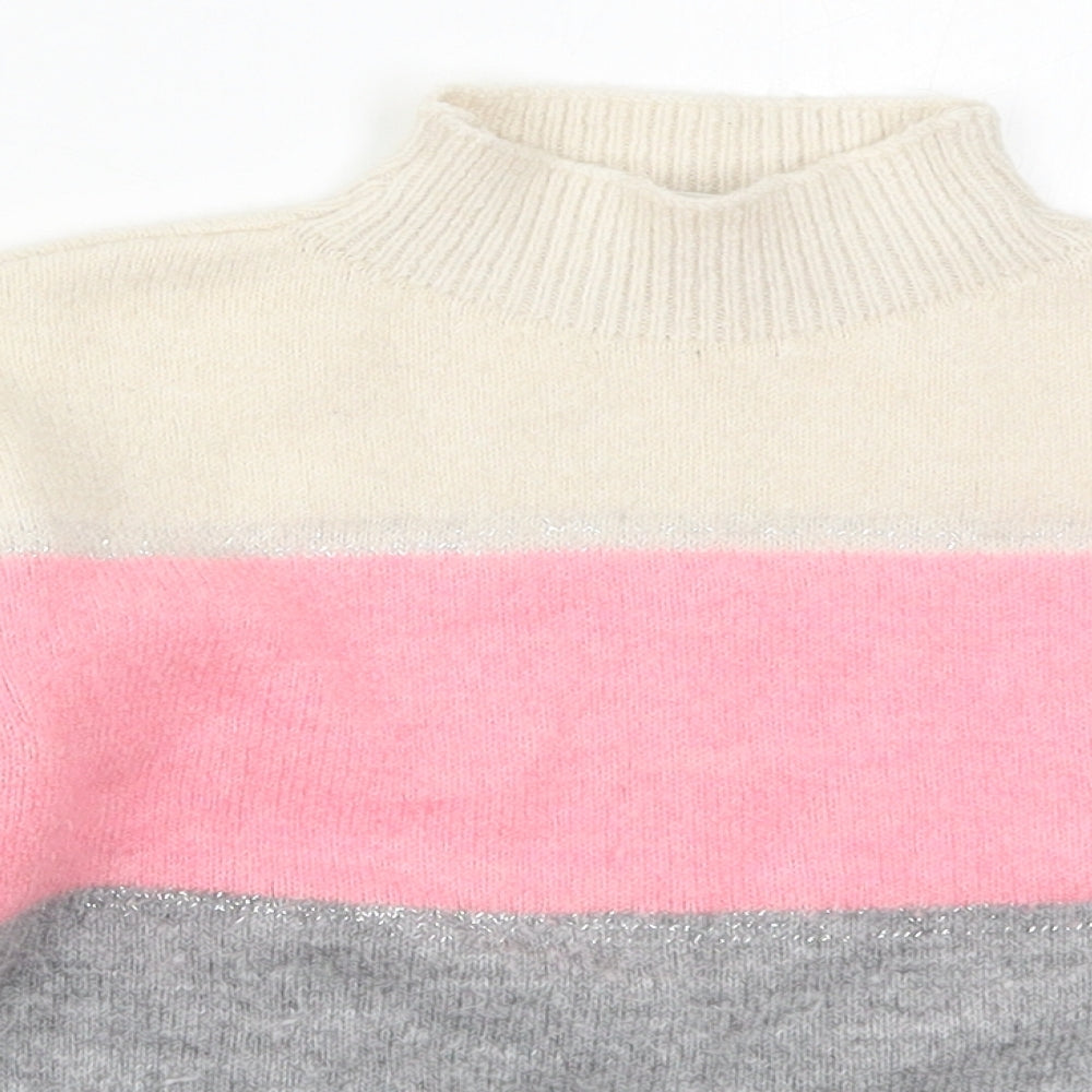 Matalan Girls Pink Mock Neck Striped Acrylic Pullover Jumper Size 11 Years  Pullover
