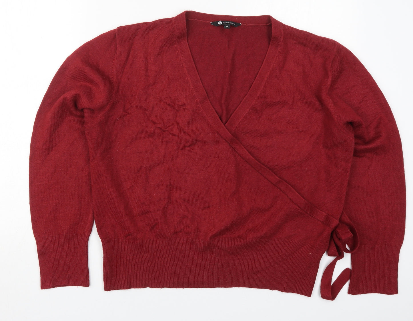 NJ Collection Womens Red V-Neck  Acrylic Pullover Jumper Size 18