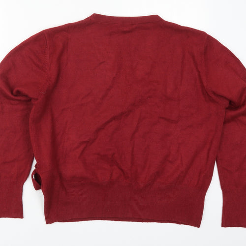 NJ Collection Womens Red V-Neck  Acrylic Pullover Jumper Size 18