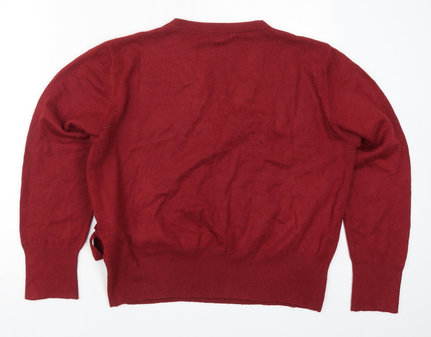 NJ Collection Womens Red V-Neck  Acrylic Pullover Jumper Size 18