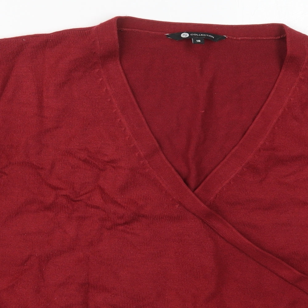 NJ Collection Womens Red V-Neck  Acrylic Pullover Jumper Size 18