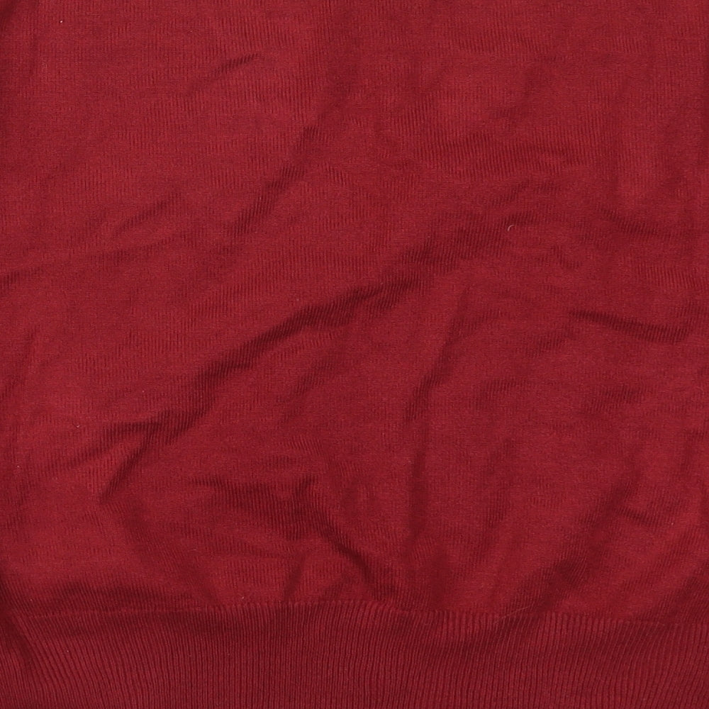 NJ Collection Womens Red V-Neck  Acrylic Pullover Jumper Size 18