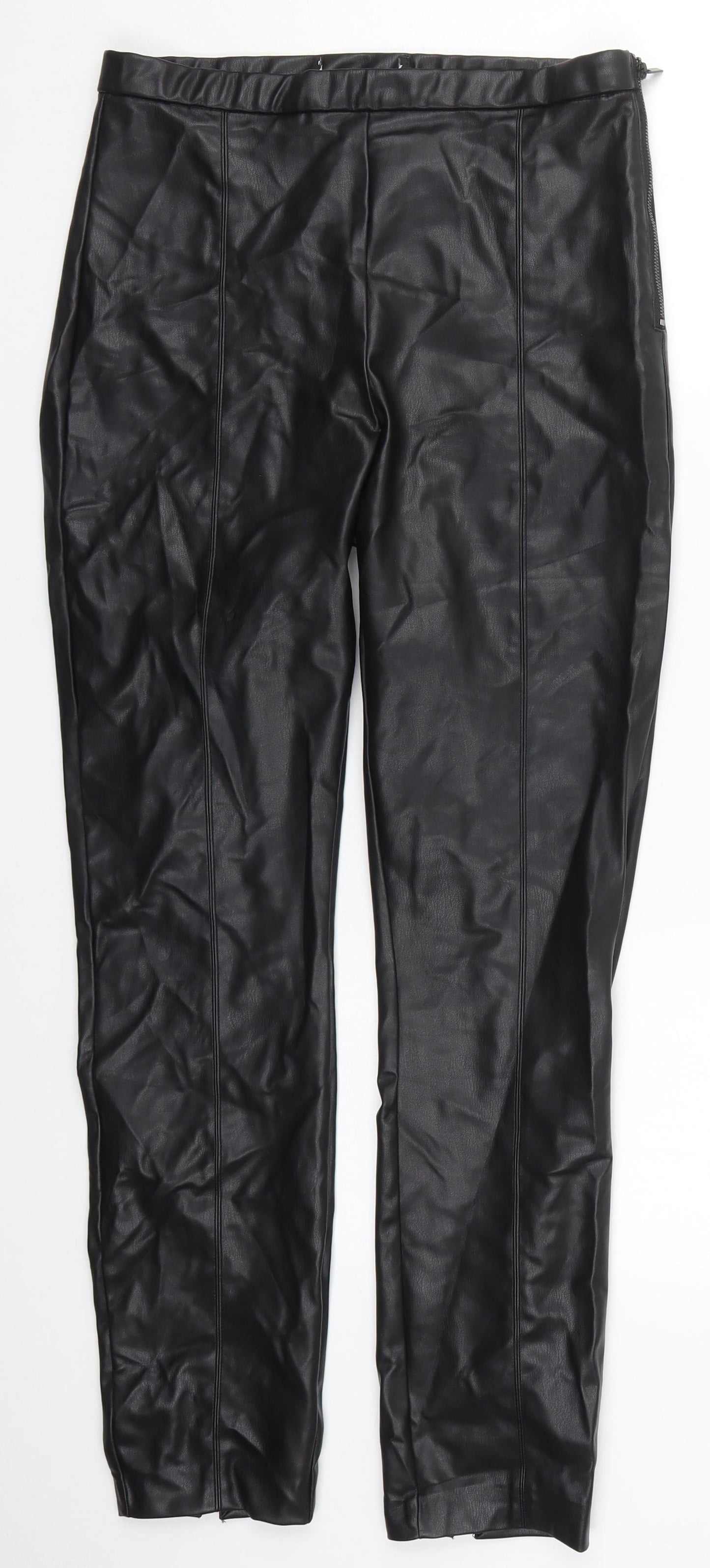 Preworn Womens Black  Polyurethane Trousers  Size 28 in L27 in Regular Zip