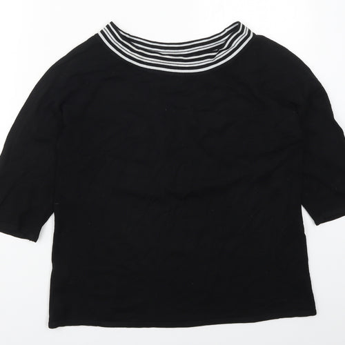 AMARANTO Womens Black Boat Neck Striped Viscose Pullover Jumper Size 18