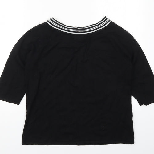 AMARANTO Womens Black Boat Neck Striped Viscose Pullover Jumper Size 18